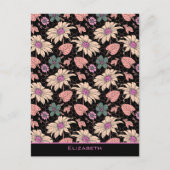 フローラのシームレスなパターンパーソナライズされたカラフル名 ポストカード (正面)