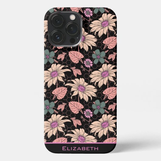 フローラのシームレスなパターンパーソナライズされたカラフル名 iPhoneケース (裏面)