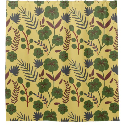 フローラのシームレスな模様の花と蝶 シャワーカーテン (正面)