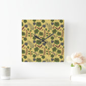 フローラのシームレスな模様の花と蝶 スクエア壁時計 (ホーム)