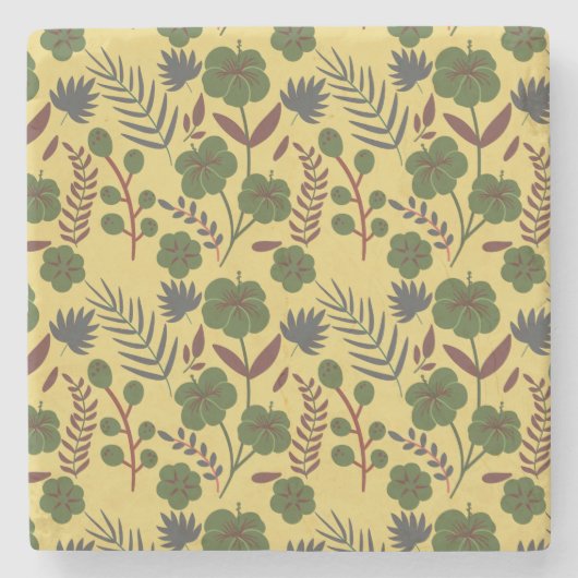 フローラのシームレスな模様の花と蝶 ストーンコースター (正面)