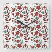 フローラのシームレスな模様 スクエア壁時計 (正面)