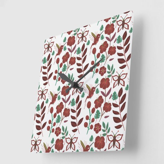 フローラのシームレスな模様 スクエア壁時計 (傾斜)