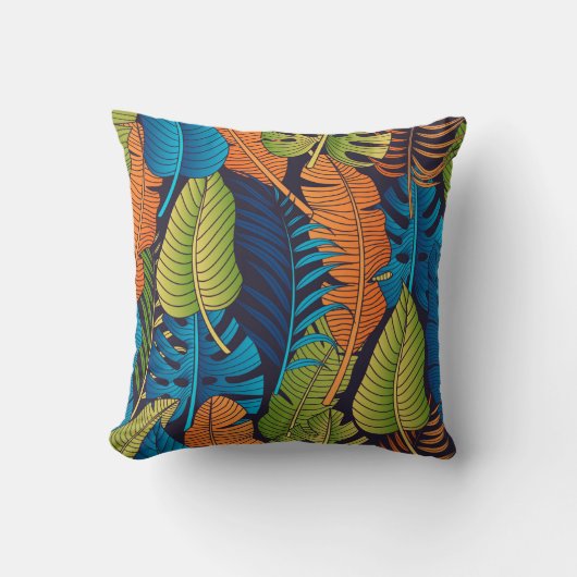 フローラのシームレス葉なパターン熱帯の背 クッション (正面)