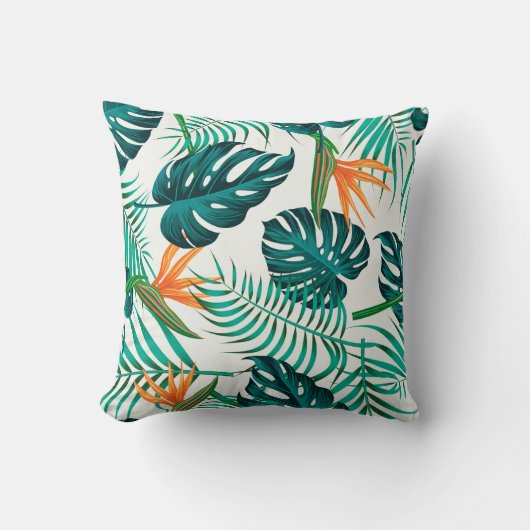 フローラのシームレス葉なパターン熱帯の背 クッション (正面)