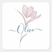 フローラのスケッチ水の色パーソナライズされた スクエアシール (正面)