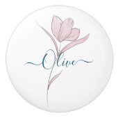 フローラのスケッチ水の色パーソナライズされた セラミックノブ (正面)