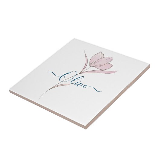 フローラのスケッチ水の色パーソナライズされた タイル (側面)