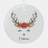 フローラのトナカイパーソナライズされたア名 ガラスオーナメント (正面)