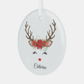 フローラのトナカイパーソナライズされたア名 ガラスオーナメント (正面左)