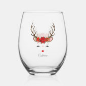 フローラのトナカイパーソナライズされたア名 ステムなしワイングラス (正面)