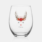 フローラのトナカイパーソナライズされたア名 ステムなしワイングラス (裏面)