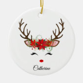 フローラのトナカイパーソナライズされたア名 セラミックオーナメント (正面)