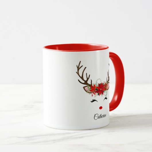 フローラのトナカイパーソナライズされたア名 マグカップ (正面右)