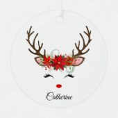 フローラのトナカイパーソナライズされたア名 メタルオーナメント (正面)