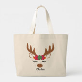 フローラのトナカイパーソナライズされたア名 ラージトートバッグ (裏面)