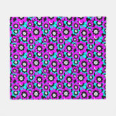 フローラのネオン模様の紫とターコイズの花 フリースブランケット (正面(横))