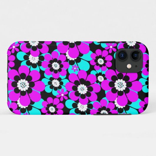 フローラのネオン模様の紫とターコイズの花 Case-Mate iPhoneケース (裏面(横))