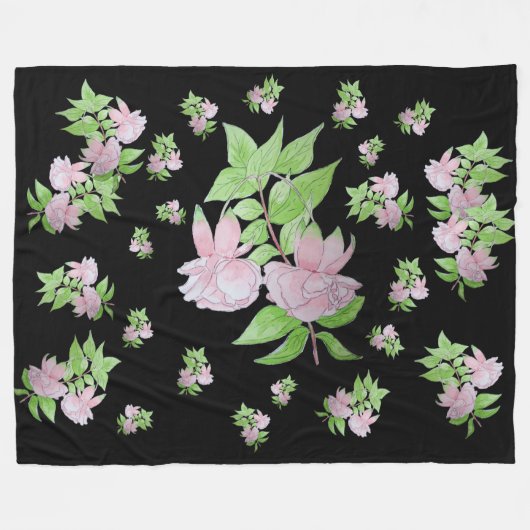 フローラのピンクの花のかわいらし束の写真 フリースブランケット (正面(横))