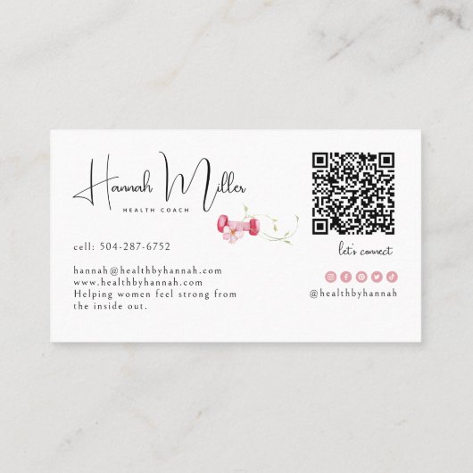 フローラのフェミニン健康とフィットネスのQRコード 名刺 (裏面)