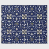 フローラのモザイクパターンの黄色、白の海軍 ラッピングペーパー (フラット)