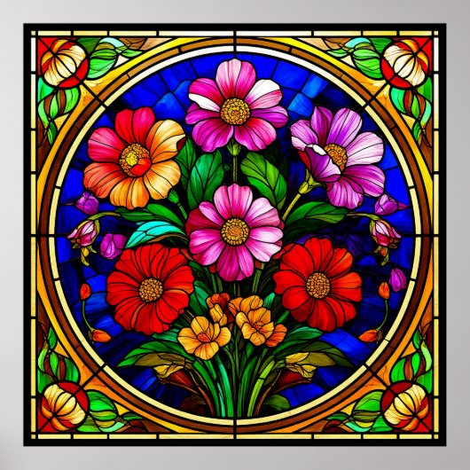 フローラのモチーフと鮮やか花 ポスター (正面)