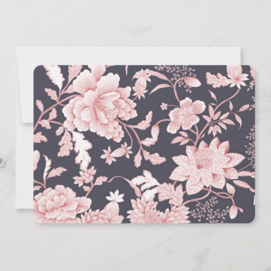 フローラのモチーフをピンクとグレー結婚2 招待状 (裏面)