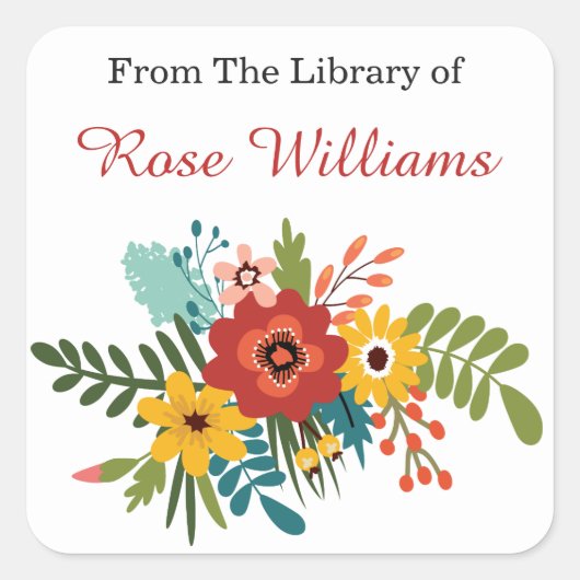 フローラのライブラリからの蔵書票 スクエアシール (正面)