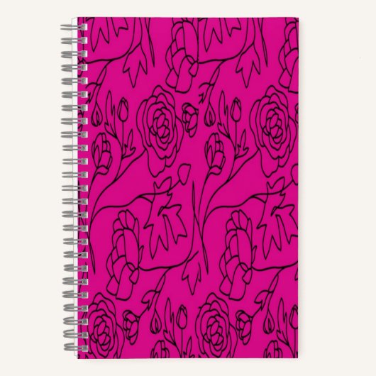 フローラのラインアートをピンクの背景に ノートブック (正面)