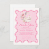 フローラの上の月のピンクの波打つアーチベイビーシャワー 招待状 (正面/裏面)