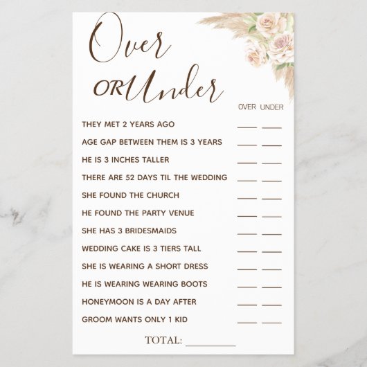 フローラの上または下のブライダルシャワーゲームカード チラシ (正面)