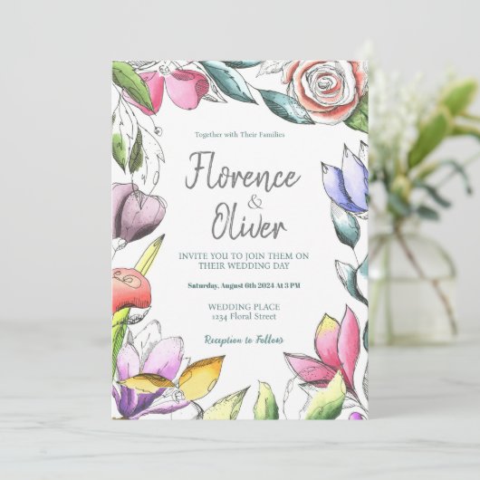 フローラの個人用設定結婚式招待状 招待状 (スタンド正面)