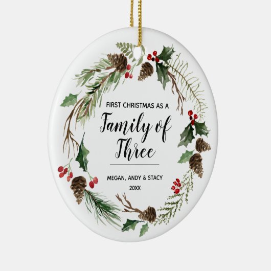 フローラの初めてのクリスマス3人の家族 セラミックオーナメント (右)