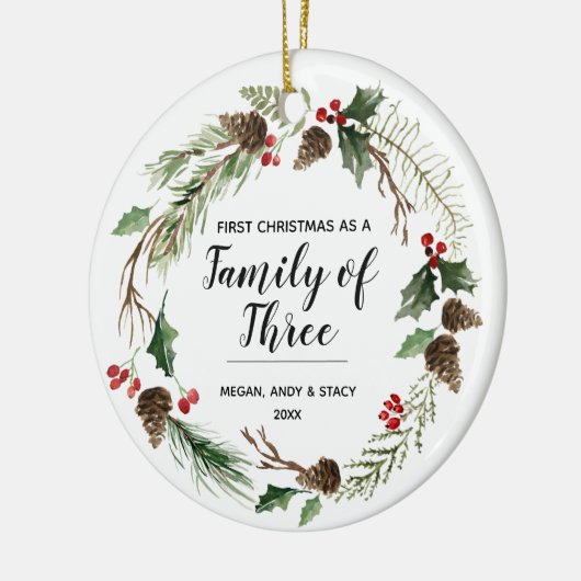 フローラの初めてのクリスマス3人の家族 セラミックオーナメント (左)