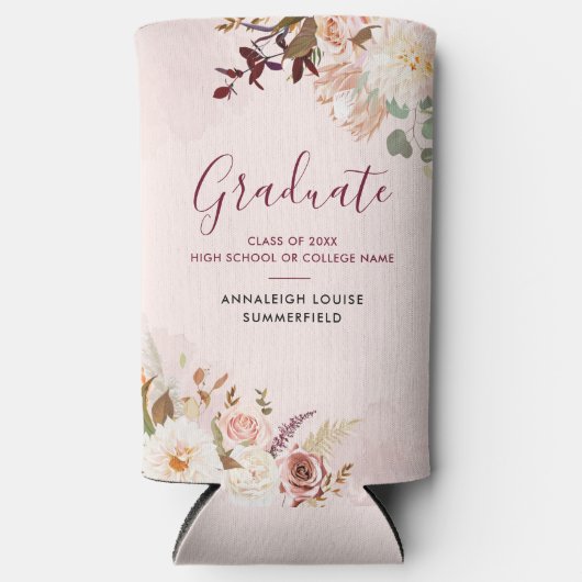 フローラの卒業2024スクリプトパーソナライズされたパーティー スリム缶クーラー (正面)