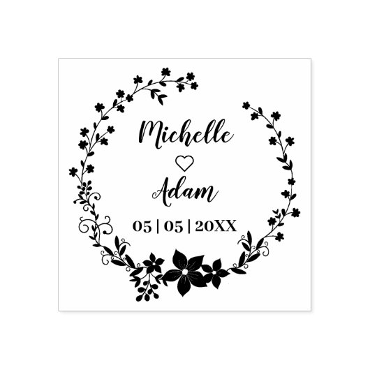 フローラの名前とロマン結婚ツの日付 ラバースタンプ (インプリント)