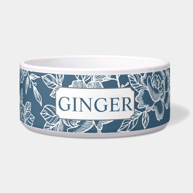 フローラの名前を付けた青のスケッチ ボウル (正面)