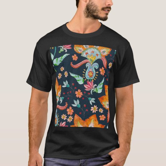 フローラの喜び:水彩フラワーテクスチャ Tシャツ (正面)