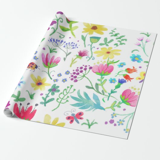 フローラの夏の背景カラフル花 ラッピングペーパー (アンロールド)
