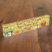 フローラの夢、モダン抽象芸術フラワーフラクタル名 デスクネームプレート (側面)