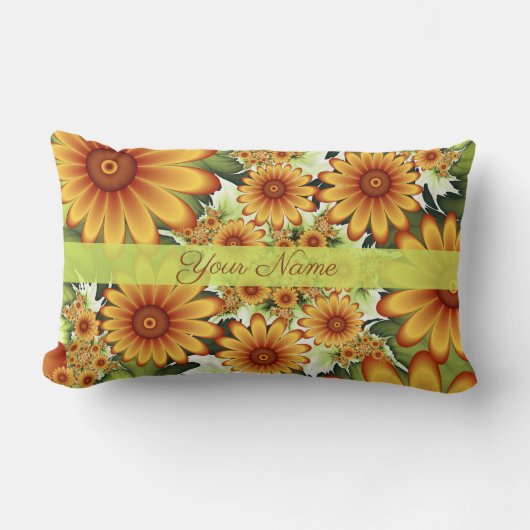 フローラの夢、モダン抽象芸術フラワーフラクタル名 ランバークッション (正面)