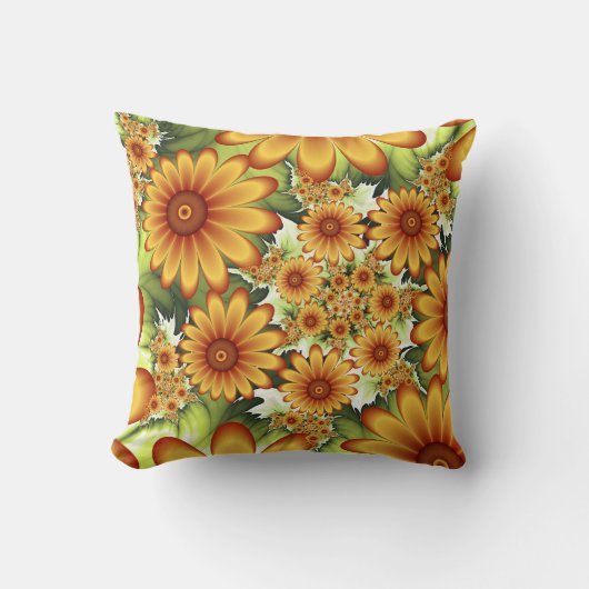 フローラの夢、モダン抽象芸術花フラクタルアート クッション (正面)