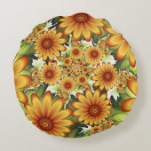 フローラの夢、モダン抽象芸術花フラクタルアート ラウンドクッション (裏面)