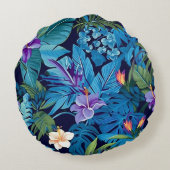 'フローラの夢' – 熱帯フローラデザイン ラウンドクッション (裏面)
