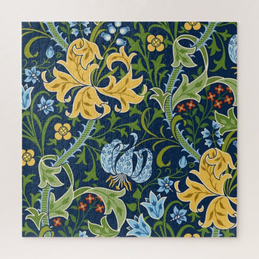 フローラの大きな花：濃い緑のヴィンテージ ジグソーパズル (縦)