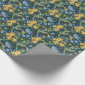 フローラの大きな花：濃い緑のヴィンテージ ラッピングペーパー (角)