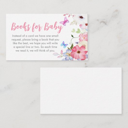 フローラの小さな蝶の赤ちゃんシャワーブックベビー エンクロージャーカード (正面/裏面)