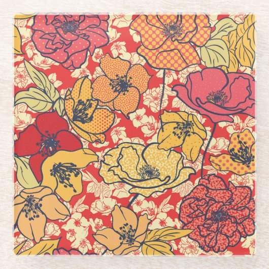 フローラの急増：シームレスなヴィンテージトレンド ガラスコースター (正面)