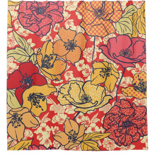 フローラの急増：シームレスなヴィンテージトレンド シャワーカーテン (正面)