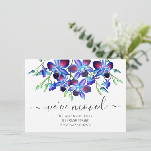 フローラの新しいアドレス青い蘭の動く発表 サンキューカード (スタンド正面)